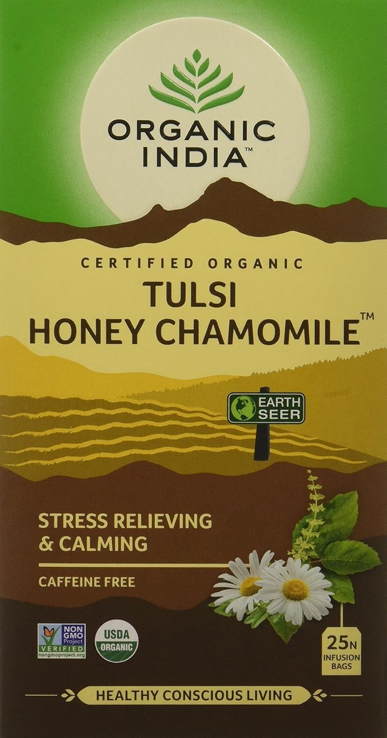 Organic India Tulsi Honey Chamomile - Pack of 25 Tea Bags 1.74g (43.5 Grams)
